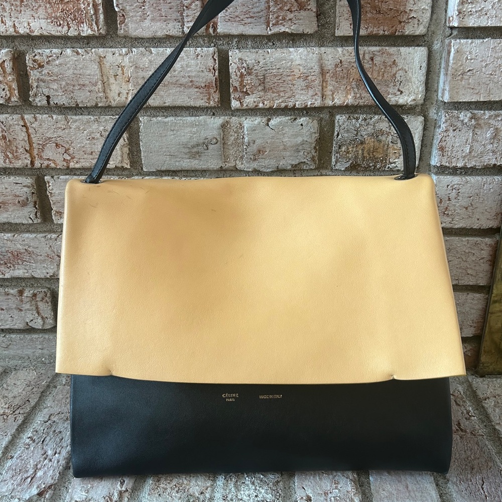 SOLD- Celine Black and Cream Leather Shoulder Bag